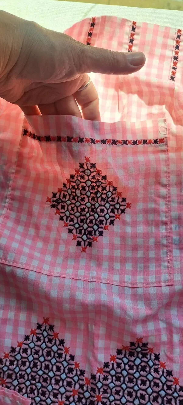 Vintage Pink Handmade Gingham Apron Embroidered Cottagecore Retro Kitchen Half A